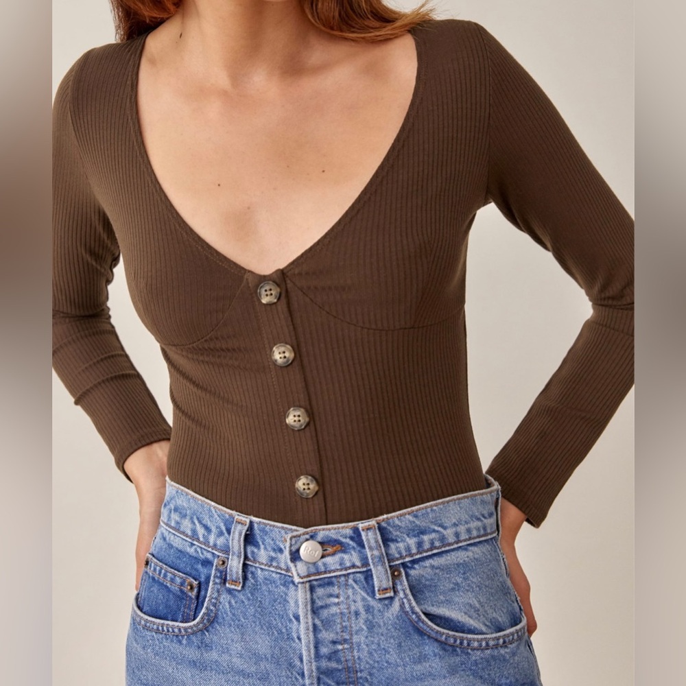 [NWT] Reformation - brown ribbed long sleeve top